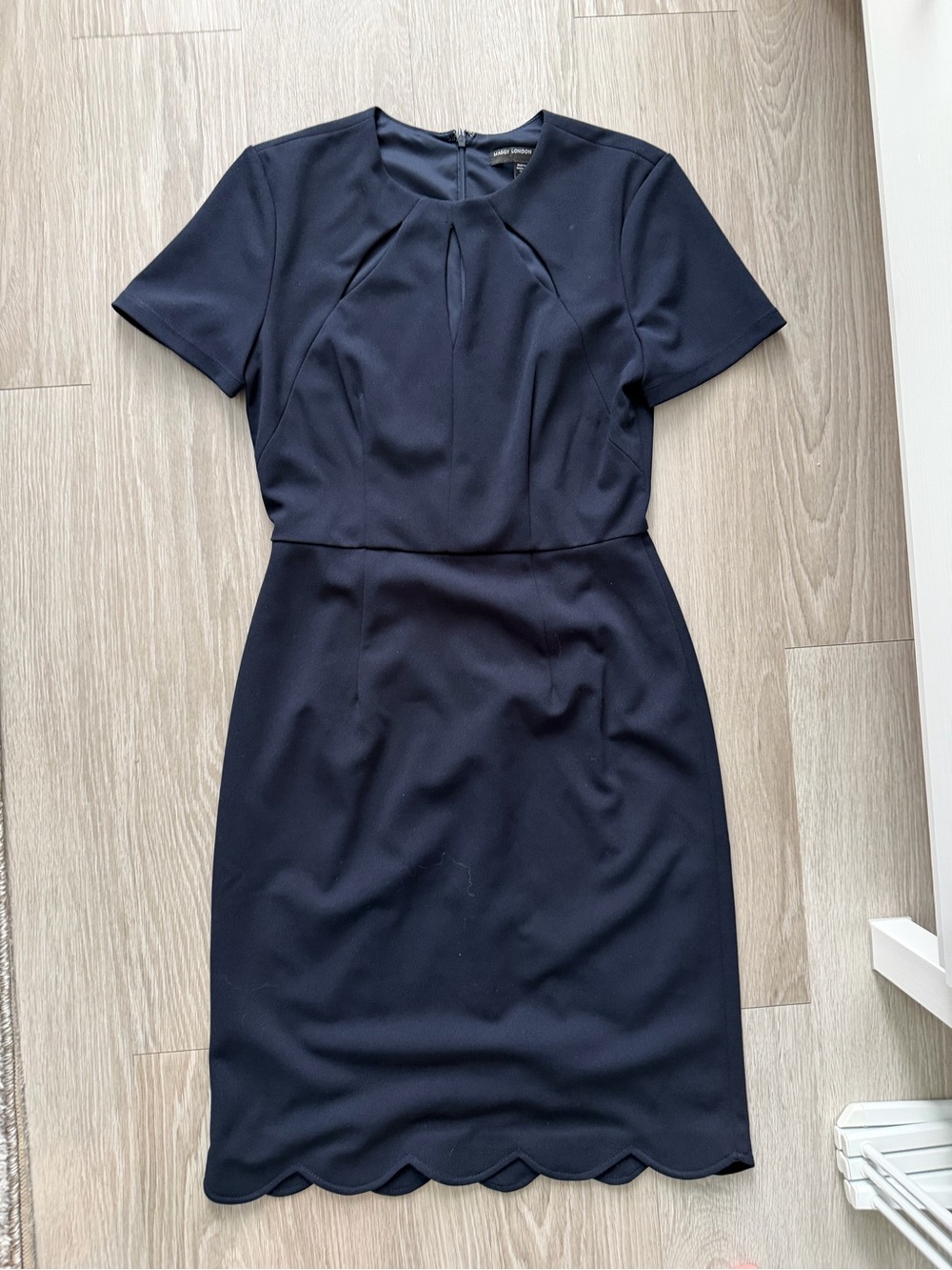 Maggy London Navy Short-Sleeve Scalloped-Hem Midi Dress